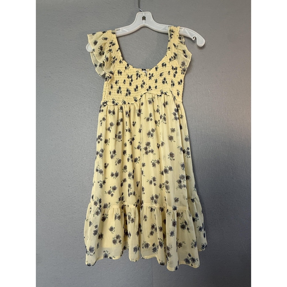 Allison + Kelly Dress Womens Small Yellow Floral Smocked Ruffle Fit & Flare